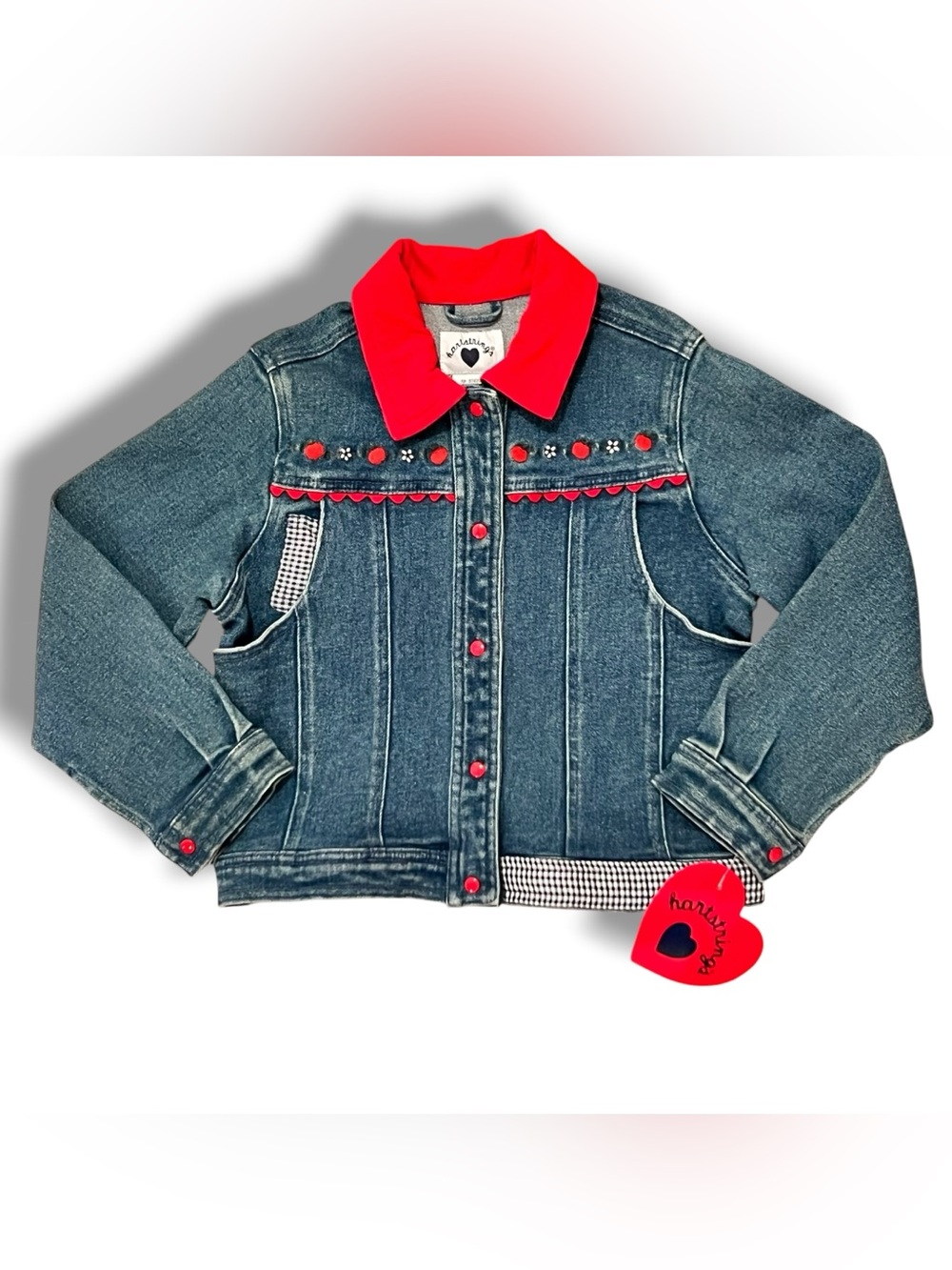 Hartstrings Girl's 6X Jean Jacket Embroidered Red Corduroy Collar Denim Pockets